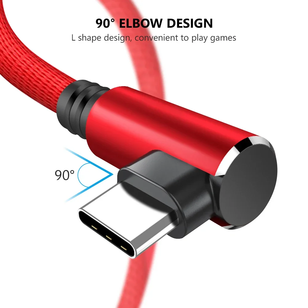 

90 Degree Elbow Micro USB Type C Data Cable For Samsung S21 S20 Huawei Xiaomi Charger Cord Fast Charger Cable L-Shape Wire