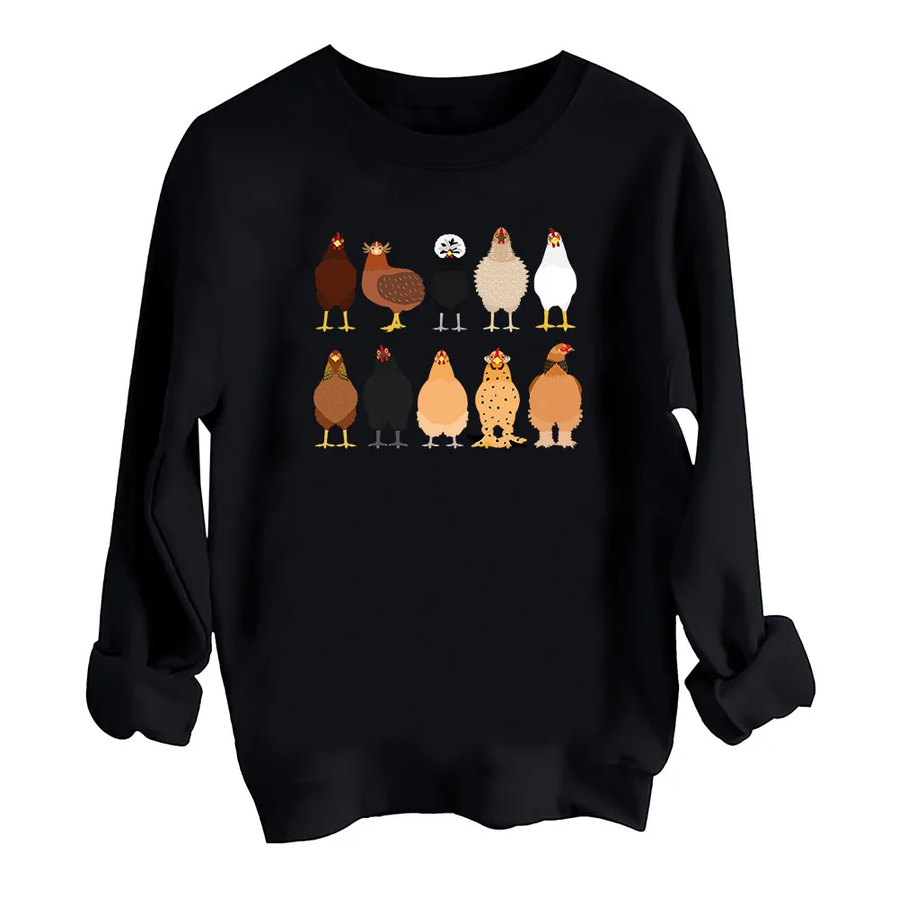 Halloween Chicken Thanks Giving Day Sweatshirt Harajuku Round Neck Long Sleeve Oversize Hoodie