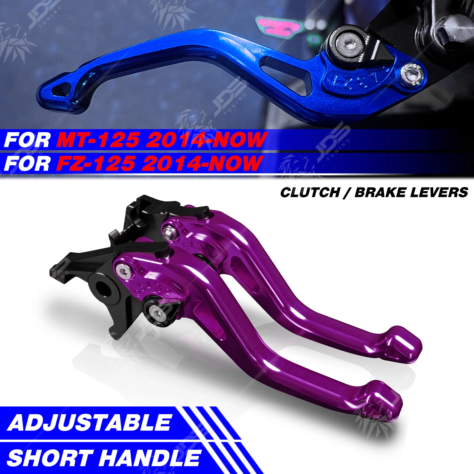 For Yamaha MT125/FZ125 2014-NOW Racing Short Brake Lever Set Adjustable Handle Levers Three-Fingers Accessories Parts