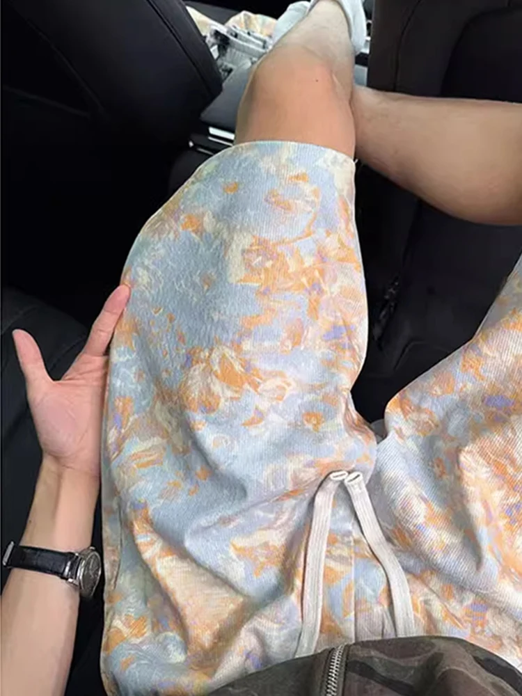 

Мужские летние тонкие праздничные пляжные брюки American High Street Tie Dye с принтом Qui Dry, водорастворимые повседневные брюки