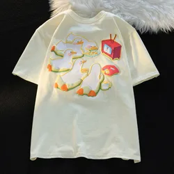 2025 Summer Newest Women's T-shirt Cute Duck Print Harajuku Cartoon Loose Short-sleeved Tshirt Young Girls Kawaii Tee Shirts