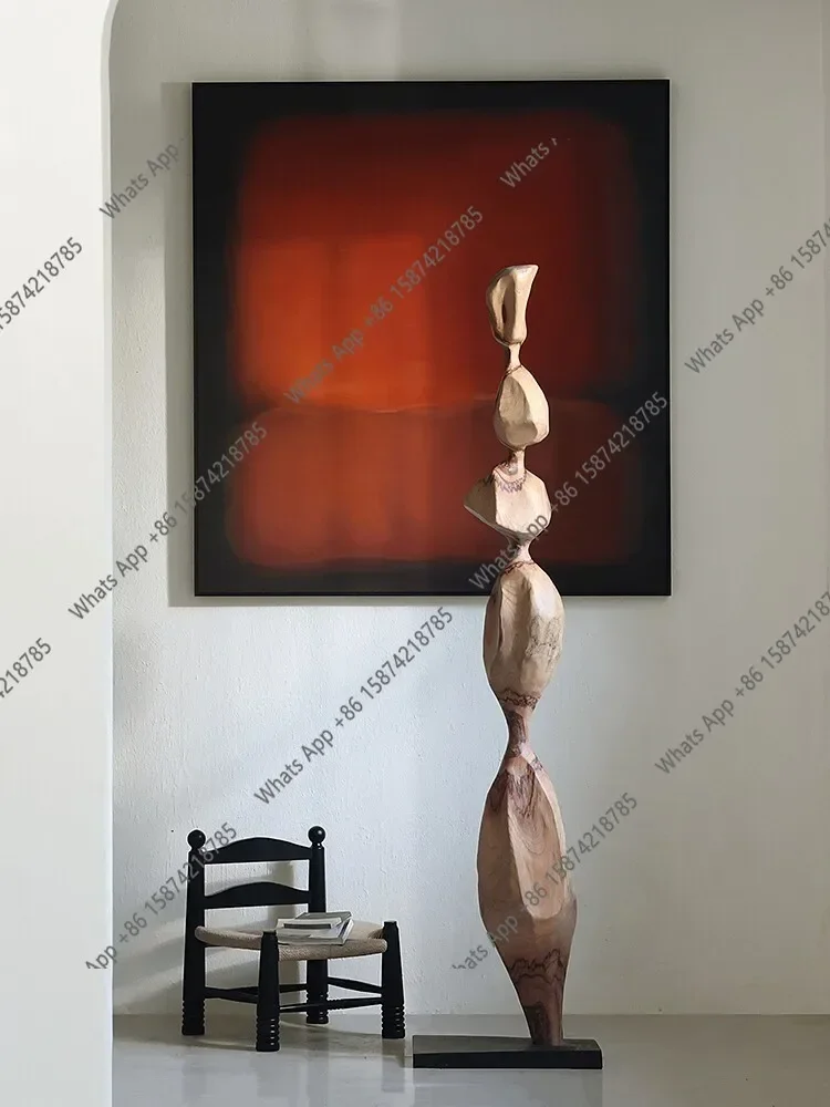 Q29 Wabi Stillwind Solid Wood Sculpture Window Decoration Entrance Living Room Tea Room Geometric Columns Large Floor Ornament X