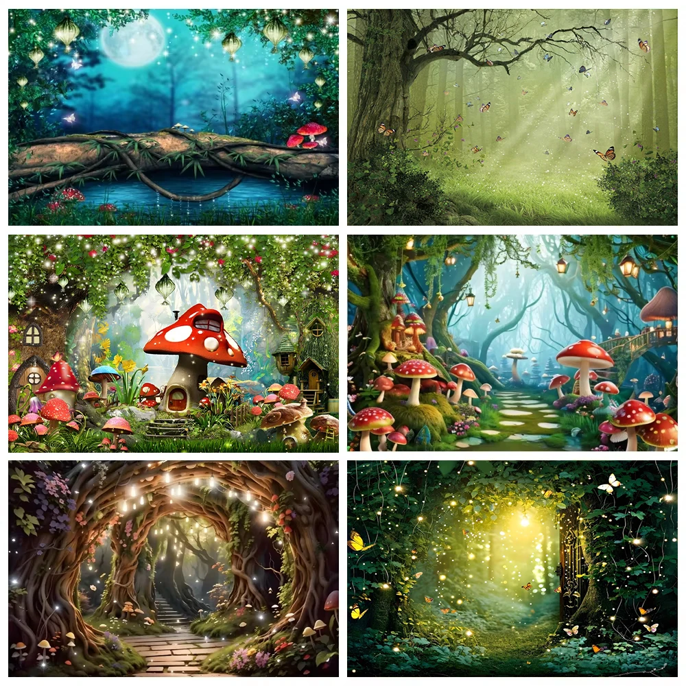 

Dreamy Forest Backdrop for Photography Wonderland Butterfly Baby Shower Kids Birthday Party Decor Background Photo Studio Props