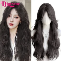 Long Wavy Hair Synthetic Lolita Wigs Female Mid cut French Bangs Wig Natural Black Wig Heat-resistant Wig Butterfly Haircut Fake