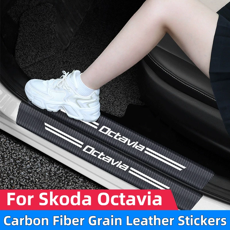 

For Skoda Octavia 2 3 MK1 MK3 Car Threshold Strip Carbon fiber Car Trunk Door Sill Strip Protective Stickers