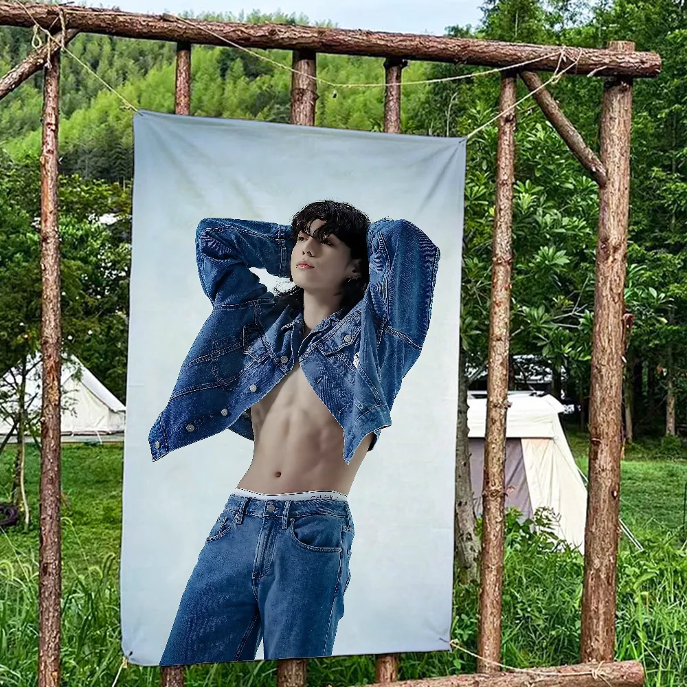 Kpop Singer J_J-JungkookES Tapestry Hand Pulled Flag to Hang Stall Cloth,Advertising Cloth,Class,Camping,Birthday Party Banners