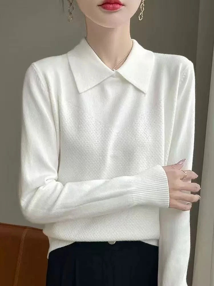 

Women's Autumn Winter Loose Doll Collar Base Sweater Knitted Lapel Sweater