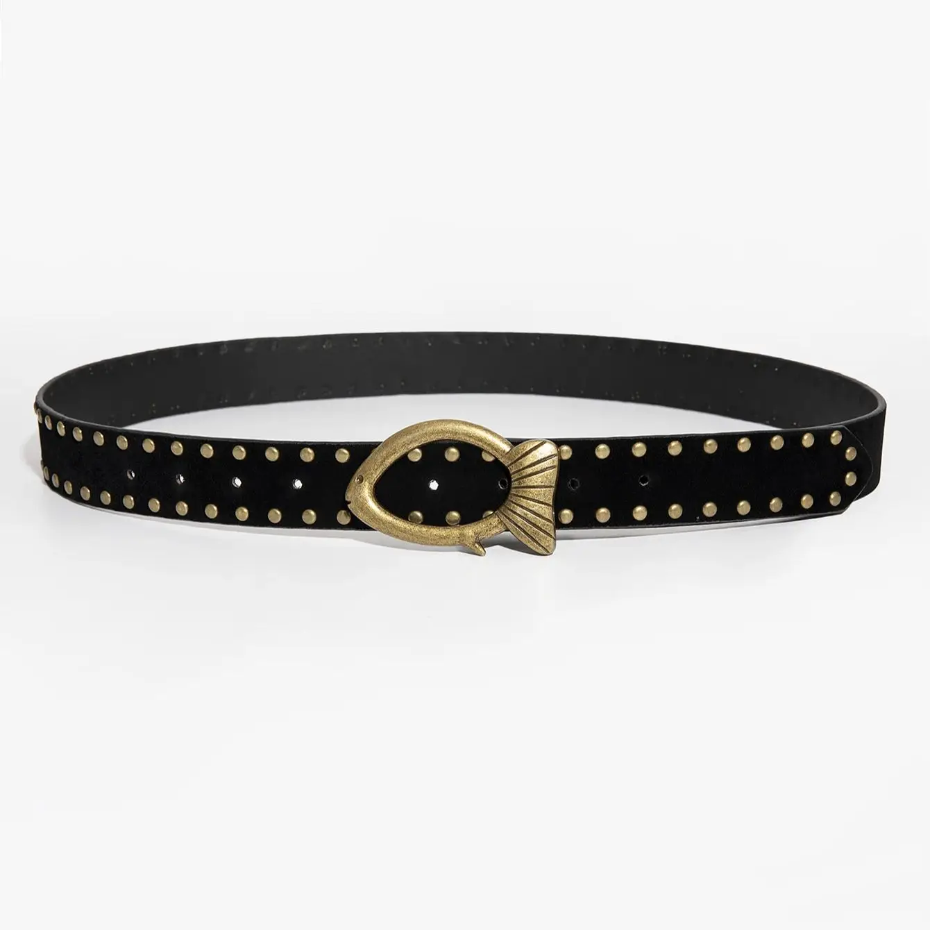 1 قطعة حزام برشام بإبزيم سمكة بيضاوية على طراز الشارع للنساء - جلد صناعي مع ترصيع معدني، مشد خصر قابل للتعديل لـ Je