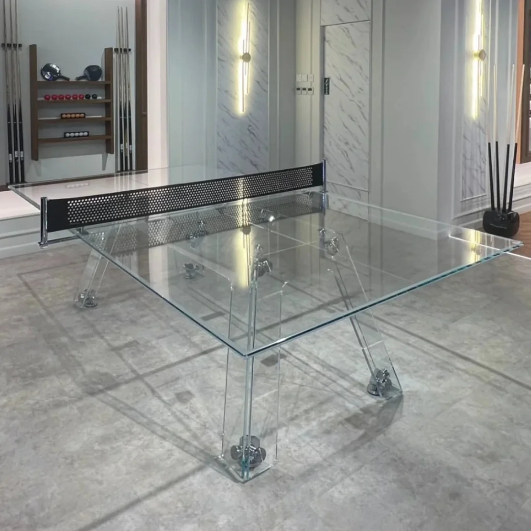 High Quality Furniture Luxury Crystal Glass Ping-pong Table Play Table Tennis for Office or Home Family Friends Entertainment
