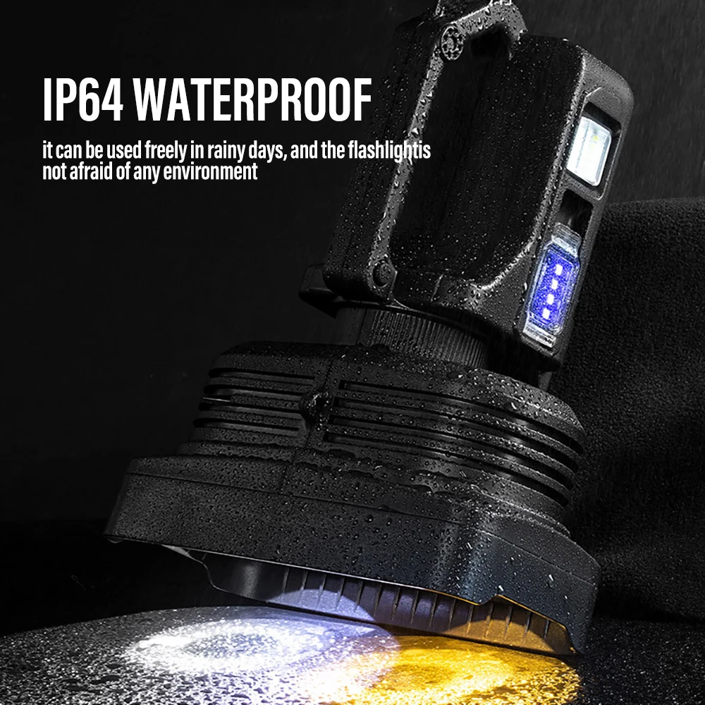 High Power Flashlight 2*XHP50 LED Torch Waterproof Spotlight Searchlight USB Rechargeable Fishing Lantern with Side Light Base