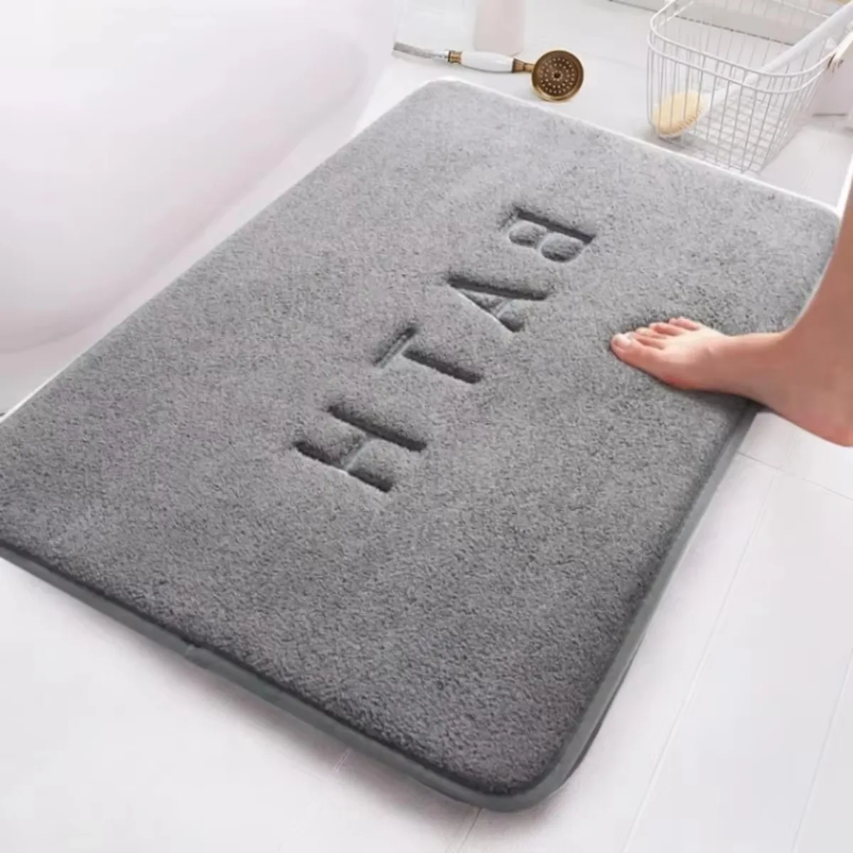 Anti Slip Mat Faux Cashmere Memory Foam Carpet Coral Fleece Super Absorbent Floor Mat for Kitchen Living Room Bathroom Use