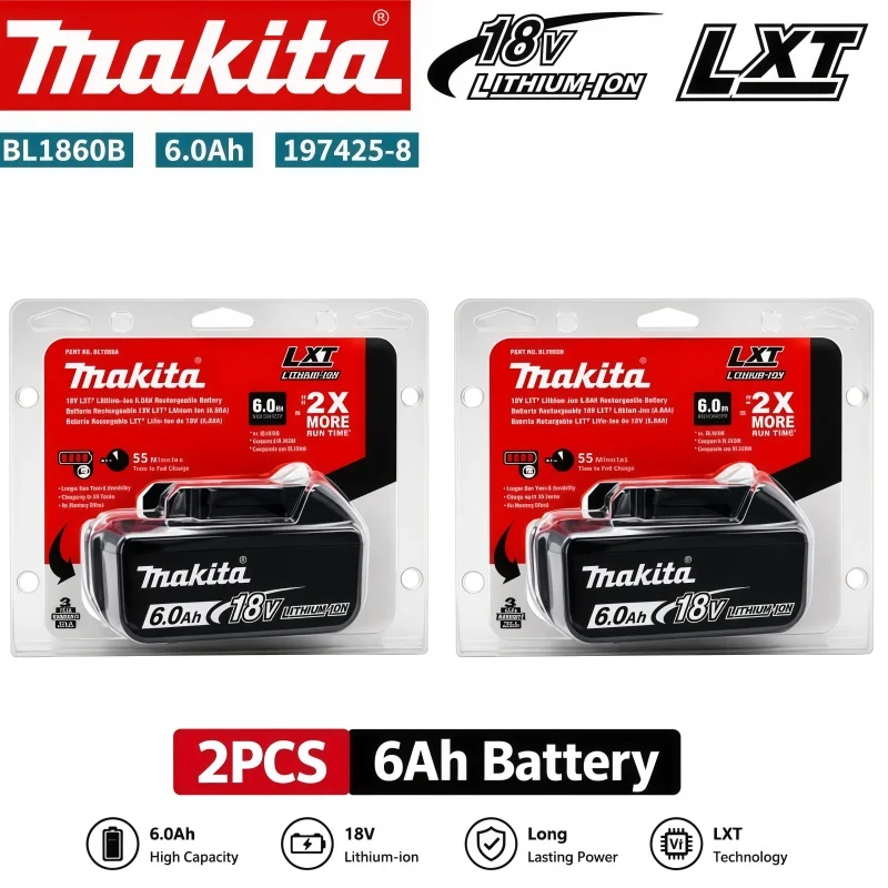 Genuine Makita 18V 6.0Ah Lithium Ion Battery BL1860B Replacement for Makita LXT 18V Power Tools BL1830 BL1840 BL1850 BL1860 image 3