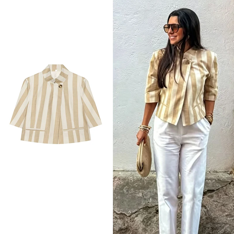 ZOCI Women's New Blazers Summer 2026 Fashion Slim Striped Elegant Women's Blazers Jacket Chic Elegant Youth Holiday Street Coats