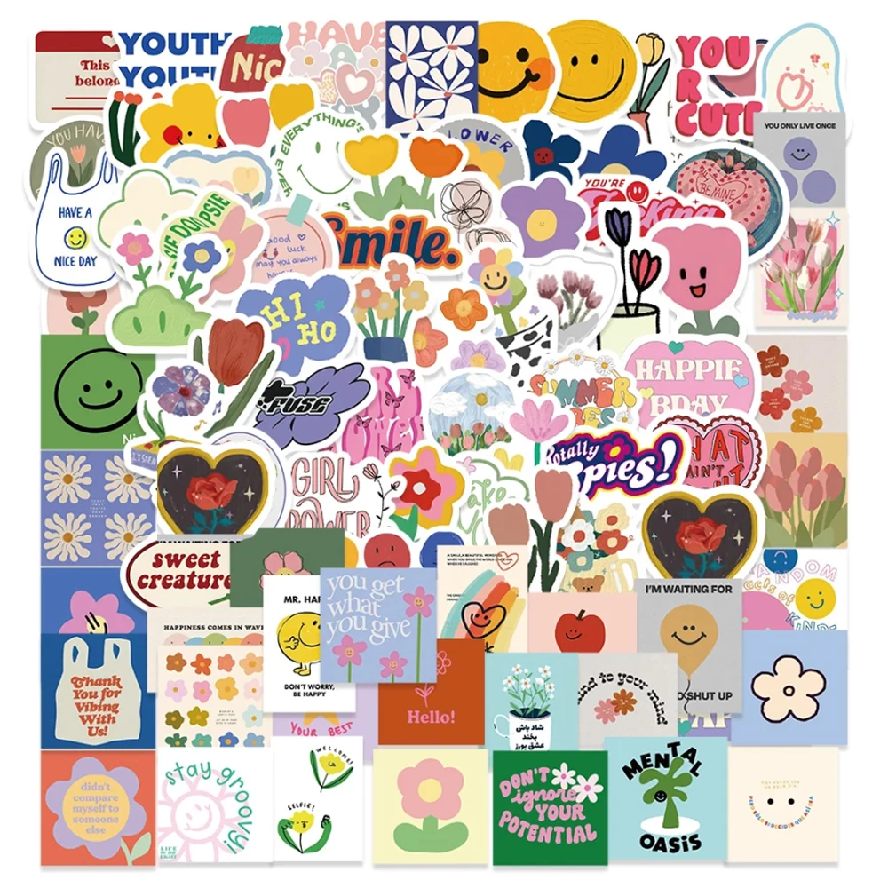 90PCS Cute Smile Flower Stickers Cartoon Motivational Stickers for School Teacher Kids Student Stationery Stickers Kids Toys