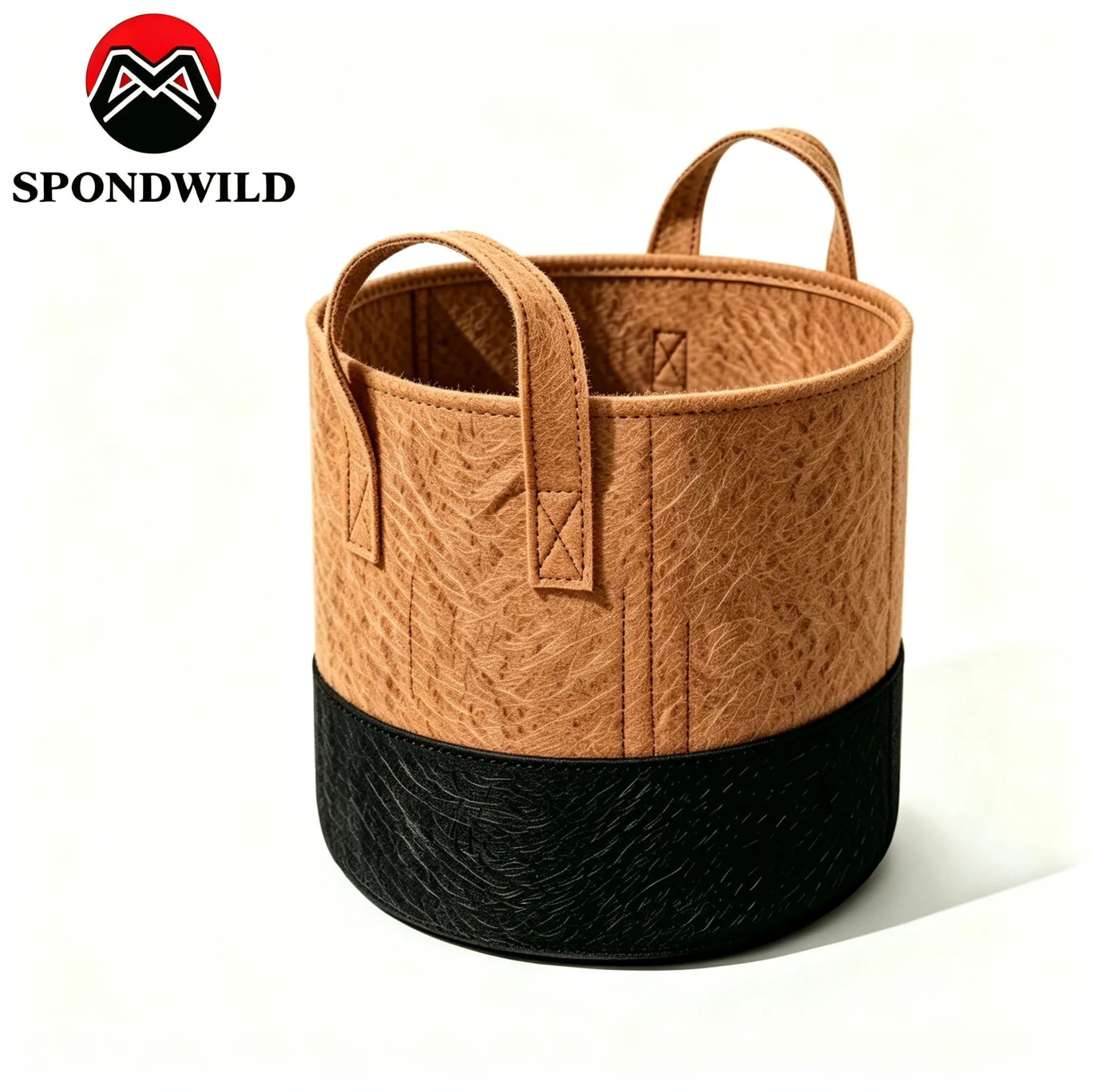 SPONDWILD Fabric Plant Grow Bag, Dual‑Tone Tan & Black Heavy Duty Planting Pot with Reinforced Handles for Vegetables Flowers Ga