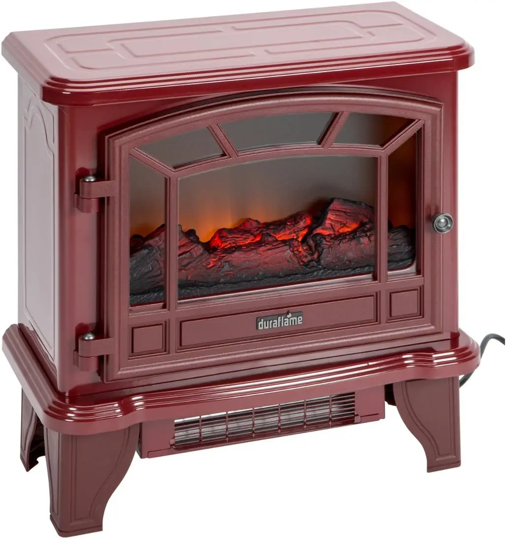 Electric Fireplace Stove 1500 Watt Infrared Heater with Flickering Flame Effects - Cream