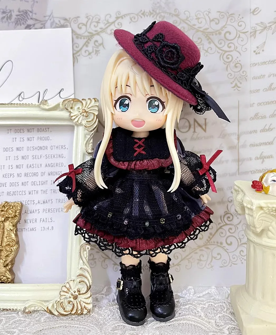 

Ob11 Clothes Dark Queen Rose Lace Hat luxury Dress Set for P9, YMY, Ufdoll, GSC, 1/12BJD, Obitsu11 Doll Accessories Gift