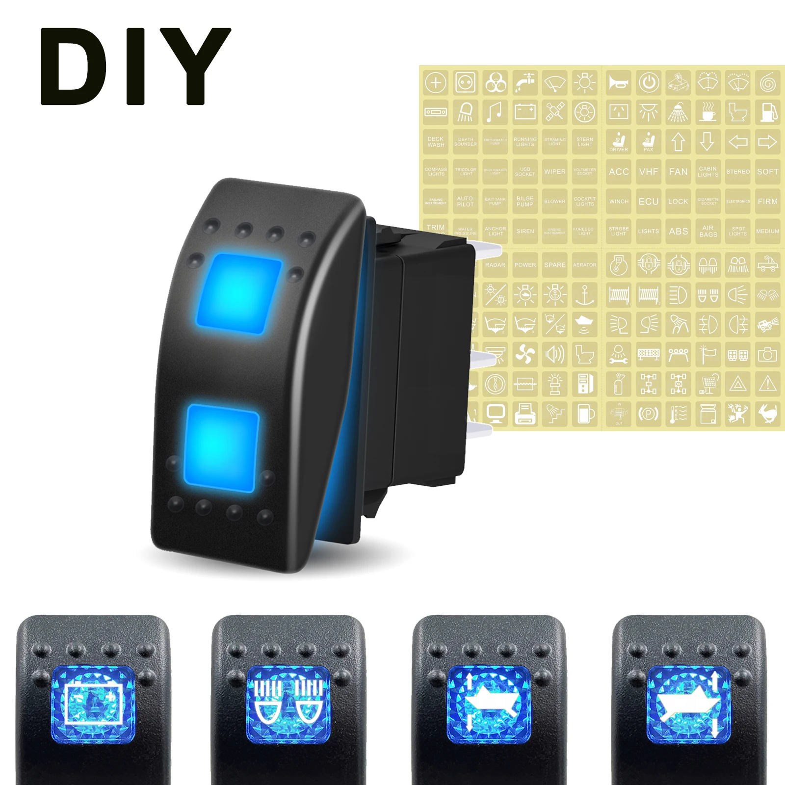 Marine Boat Car IP67 Rocker Toggle Switch 12V 24V ON OFF ON lock Momentary 3 Position LED 10Pin for Truck SUV 4x4 Switch Panel