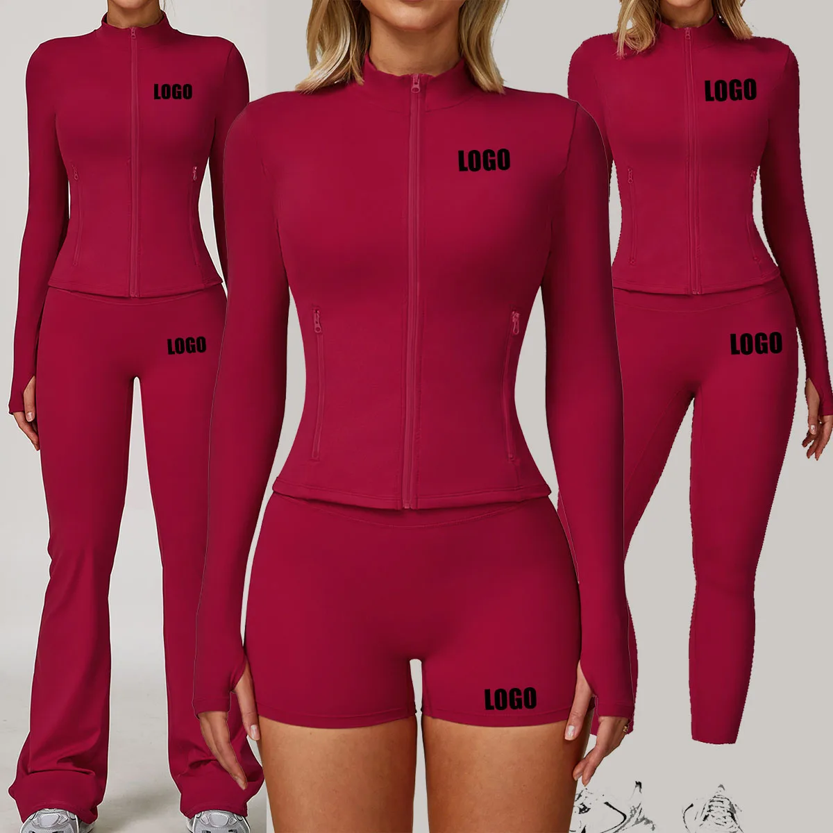 

Женский обтягивающий костюм для йоги с логотипом на заказ, быстросохнущий костюм для фитнеса, бега на открытом воздухе, велоспорта, спортивный костюм из двух предметов для йоги