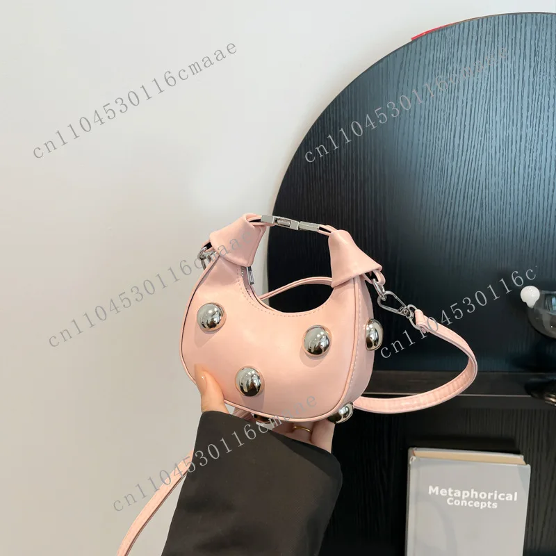 Trend Personality Spice Girl Wind Rivet Mini Portable Dumpling Bag Niche Popular Versatile One Shoulder Crossbody Bag Women