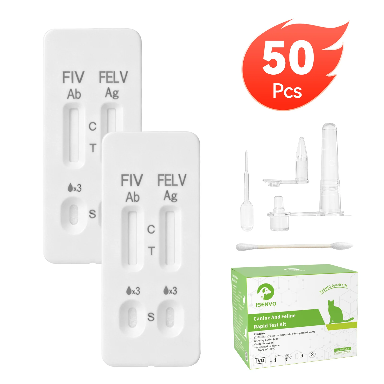 30/50 Pcs (FIV+FeLV) Feline Immunodeficiency Ab And Leukemia Ag Combo Test Kits for Cats Home Health Detection