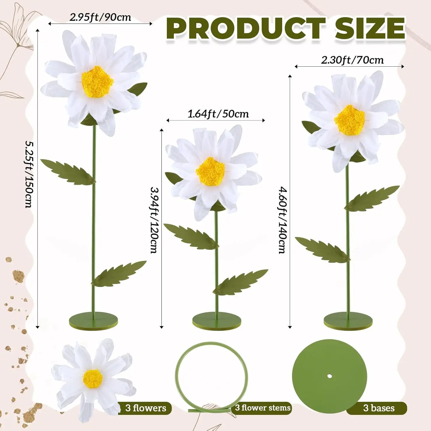 3 قطعة زهور الأقحوان العملاقة للزينة الزفاف أرضية كبيرة واقفة بالحجم الطبيعي زهرة الحرير حفلة مأدبة خلفية ديكور المنزل #3