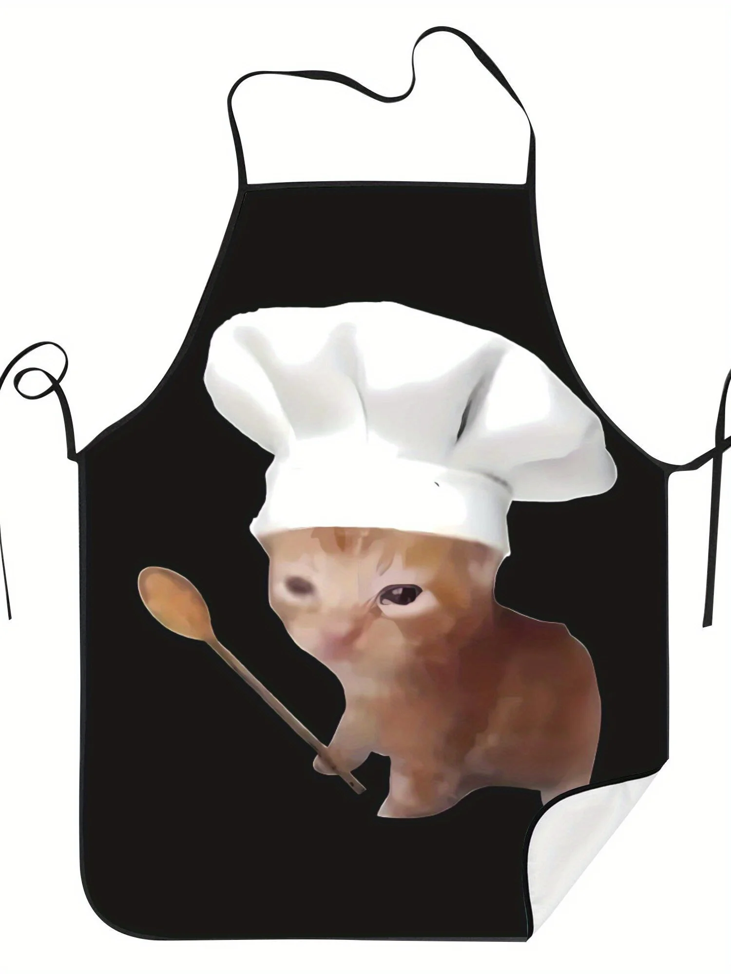 Funny Chef Crying Cat Apron Kitchen Apron with Cute Ginger Tabby Chef Hat, Easy-Clean for Cooking, Baking Home Aprons