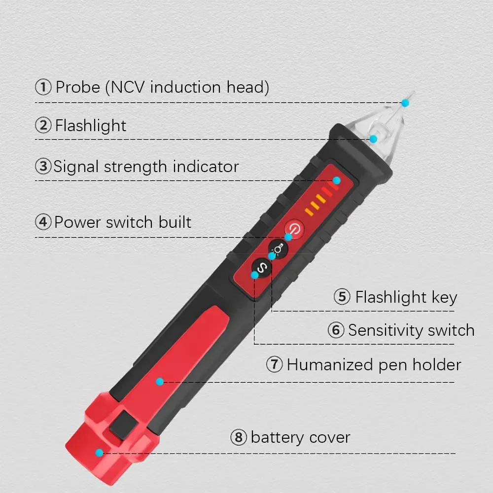 Detector de voltaje VC1010, bolígrafo inteligente sin contacto, medidor de CA, bolígrafo, indicador eléctrico, Sensor LED, probador de corriente de