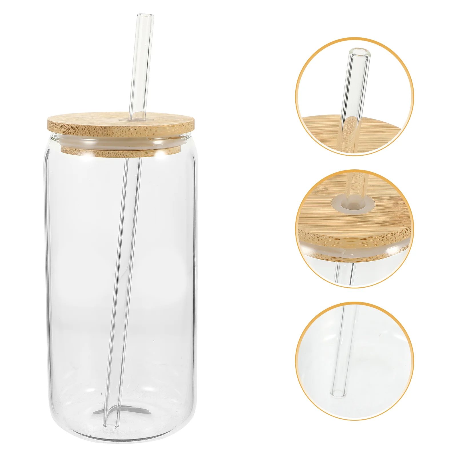 Juice Cup with Bamboo Lid Drink Glass Lids and Straws Drinking Bottle Class Cups