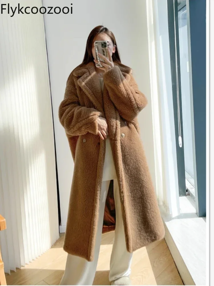 2024 Winter New Camel Women's Mid-length Thickened Over The Knee Loose Fur Coat Mainland China Winter Jacket Women