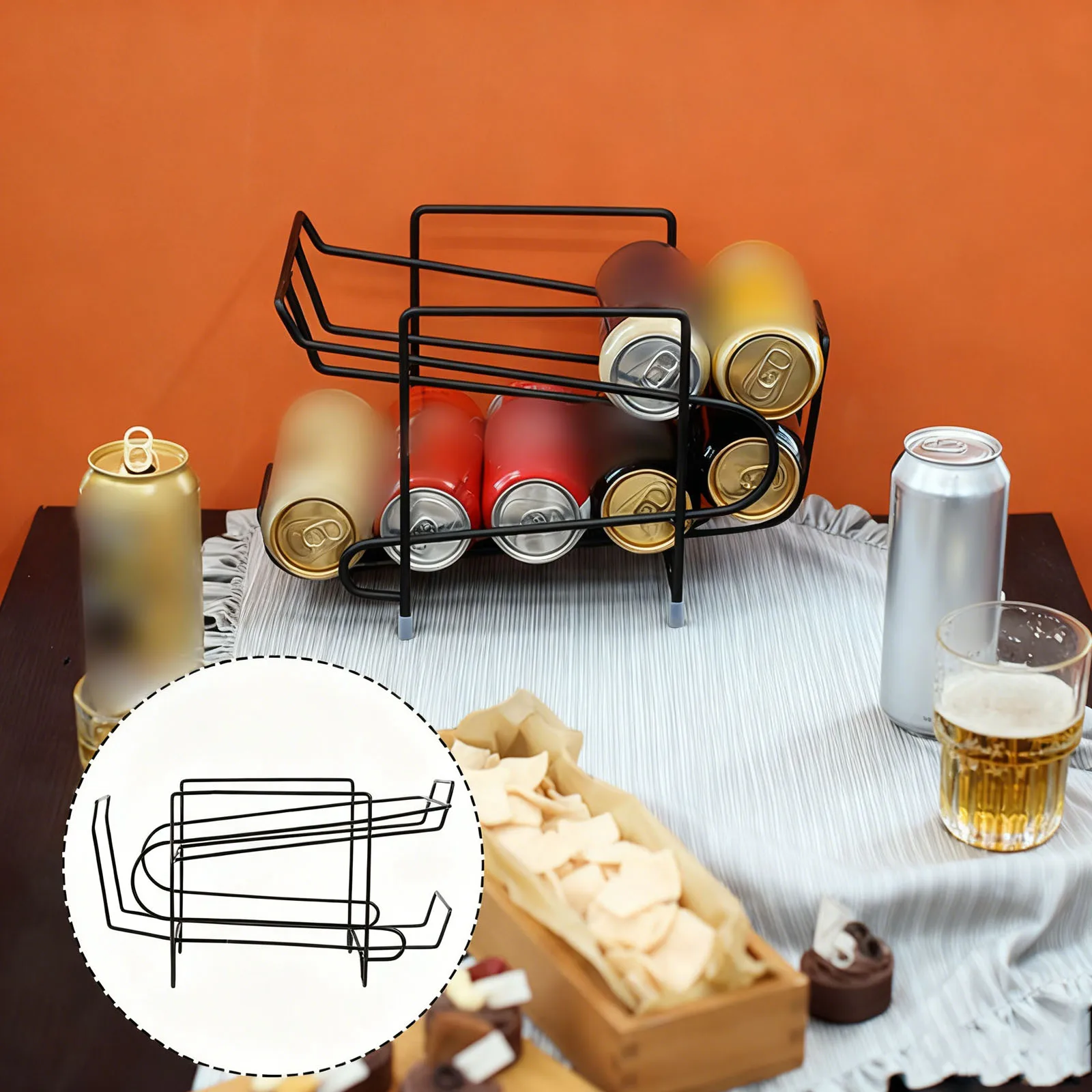 

1Pcs Rolling Beverage Rack Premium Double-Layer Drink Storage Holder for Fridge Kitchen Pantry Bar Party Use Black