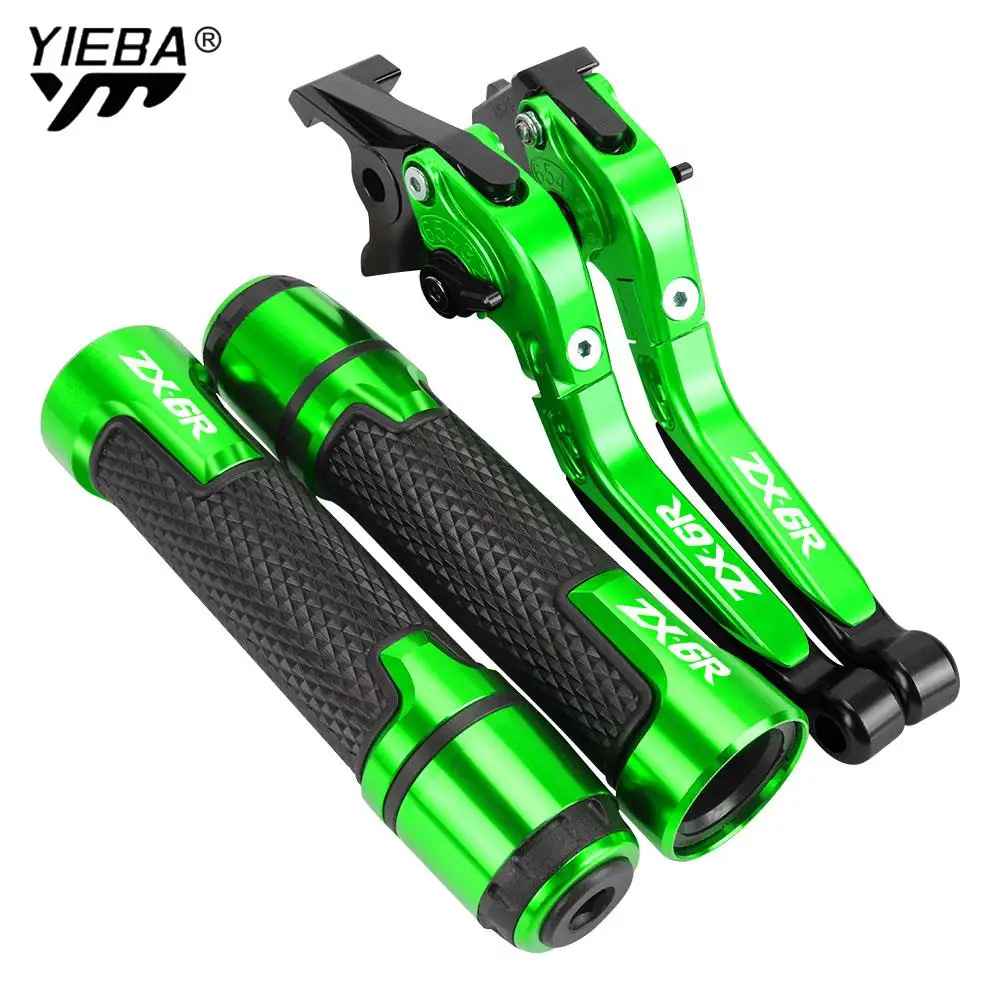 

ZX 6R Motorcycle Accessories CNC Adjustable Clutch Brake Levers Handbar End Grips FOR KAWASAKI ZX6R 2000 2001 2002 2003 2004