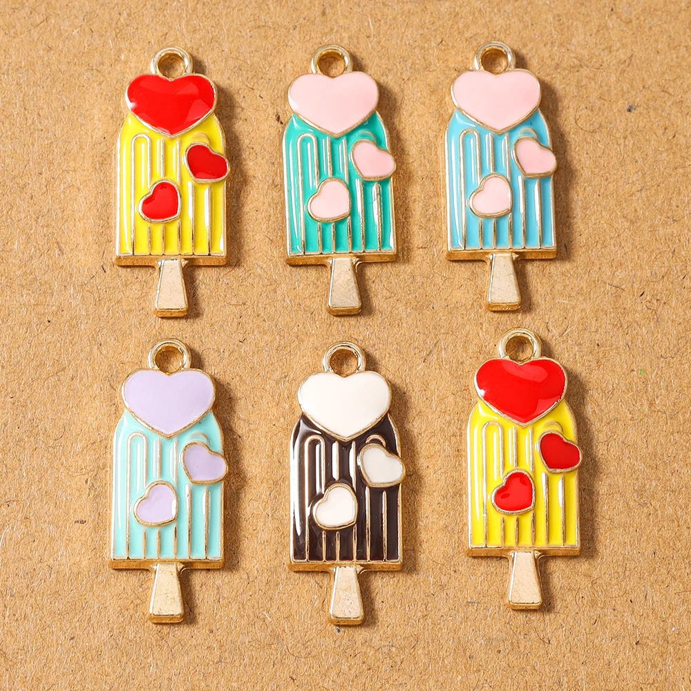 

10pcs Enamel Simulation Food Ice Cream Charms Pendant for Jewelry Making Necklace Earrings DIY Bracelet Accessories Supplies