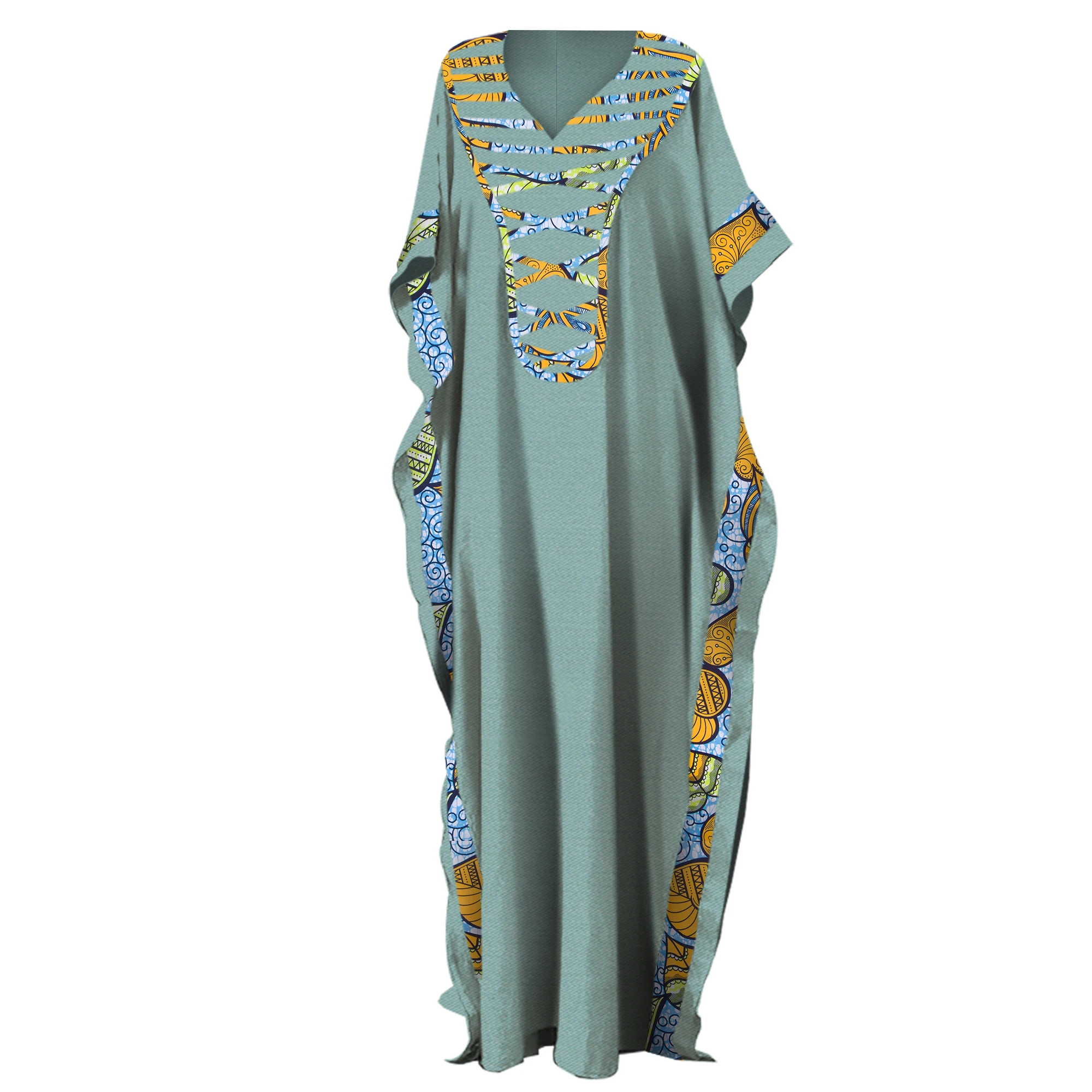 V Neck Dashiki  African Robe Dresses for Women Colorful Daily Causal Loose African Dresses for Women Ankle-Length Dress WY5497