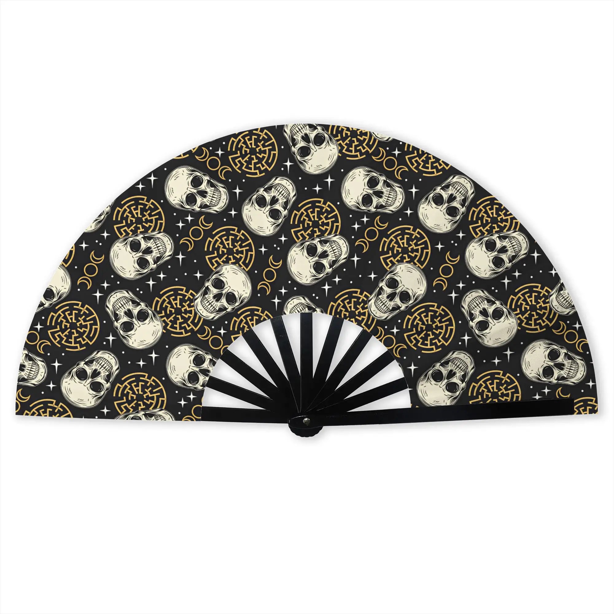 Triple Moon Skull Labyrinth Tripple Goddes Sign Folding Hand Fan  Polyester Fabric Fan Fashion Summer Accessory Decorative Fans