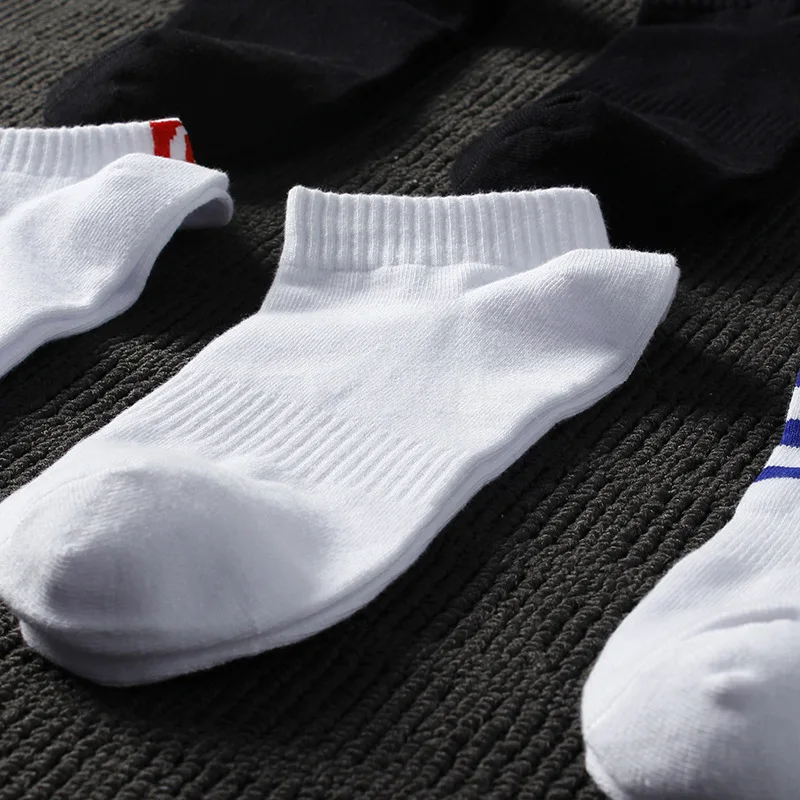 5 Pairs Summer Thin Men Sports Breathable White Black Boat Socks Ins Fashion Sweat-absorbing Ankle Stripes Short Socks