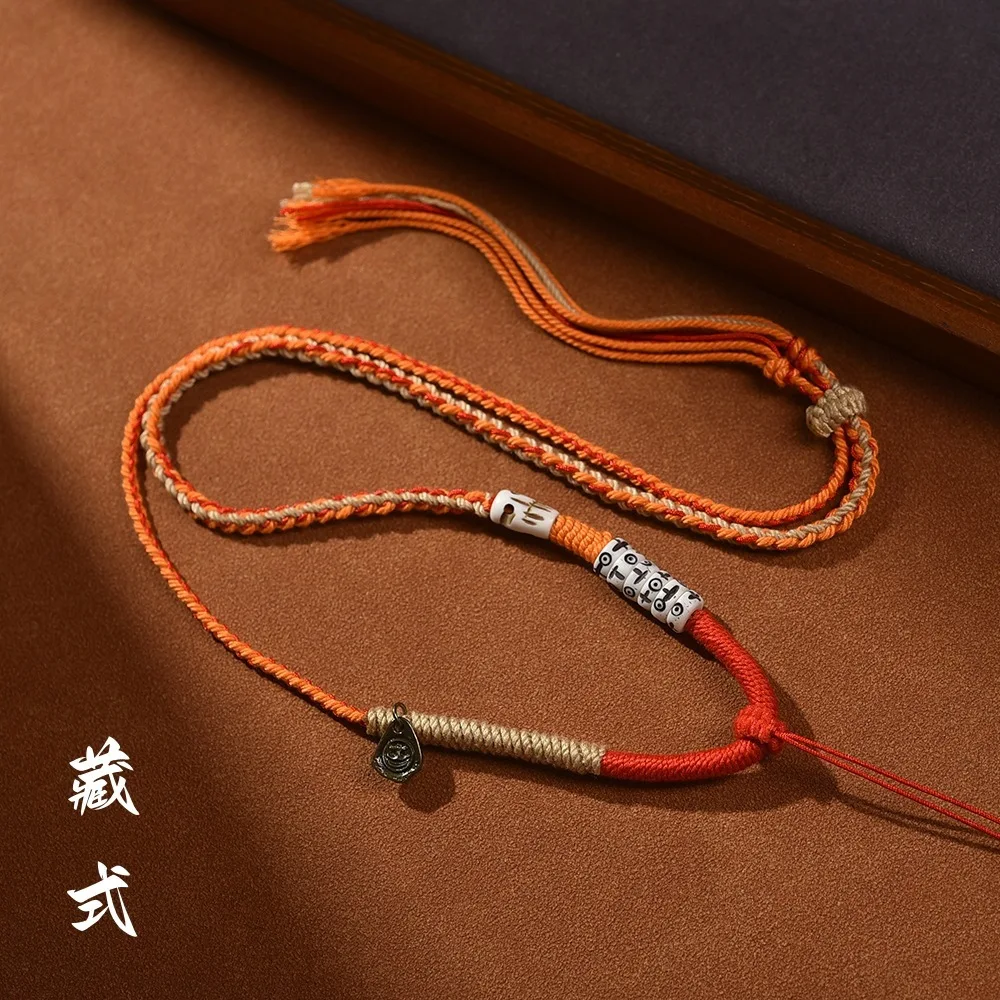 

Tibetan Hand Woven Tangka Pendant Tianzhu Buddha Brand Neck Necklace Honey Wax Jade Hanging Rope Adjustable Lucky Jewelry