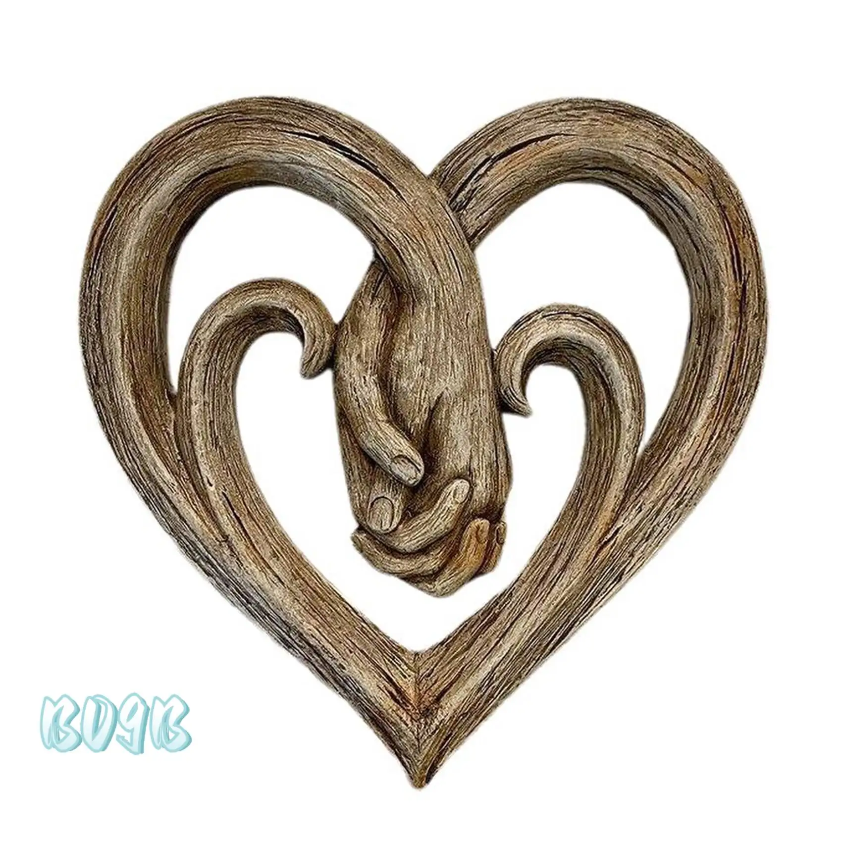

Wooden Heart Holding Hands Wall Decor Sculpture Wall Art Handshake Pendant Craft Statue For Home Office Wall Decorations-B09B