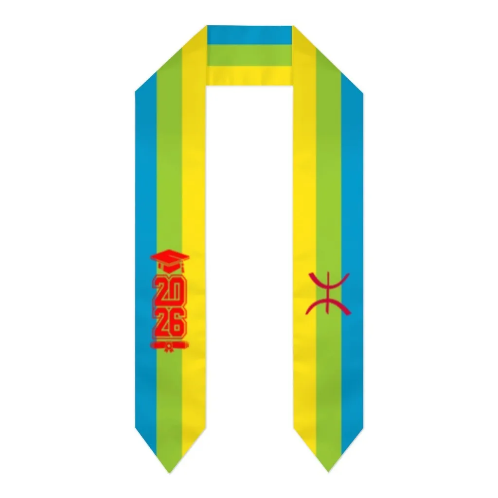 

Class of 2026 Amazigh Berber Flag Scarf Graduation Sash Stole International Study Abroad Adult Unisex Party Accessory Top Print