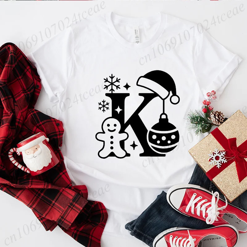 Neue Weihnachten Alphabet T-shirt frauen Mode Weihnachten Brief Drucken Tops Kurzarm T Urlaub Party Kleidung Casual Täglichen Verschleiß