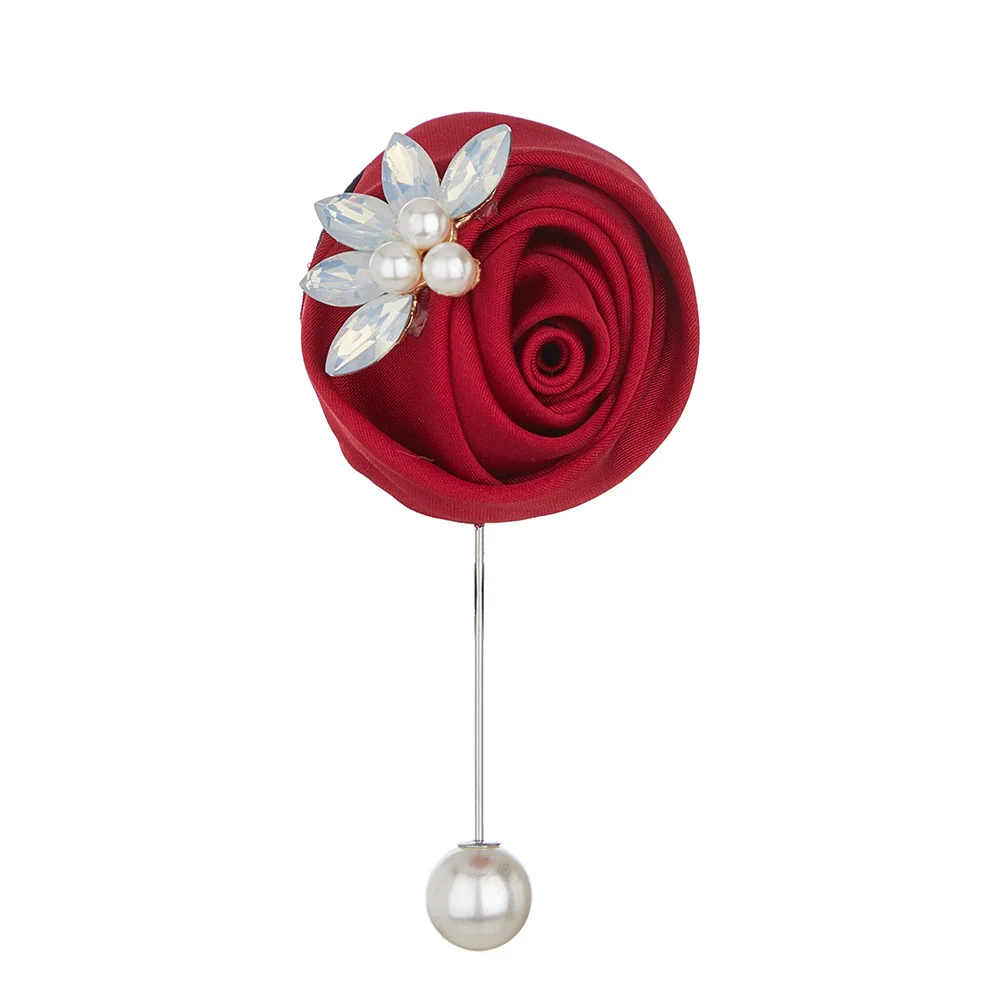 高級男性新郎ブートニアパールクリスタルシルクローズ花ブートニアボタンホール結婚式の花結婚アクセサリー