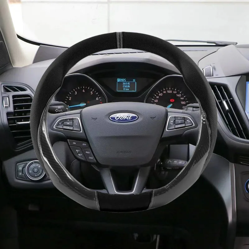 38CM Anti-slip Leather Car Steering Wheel Cover For Ford Kuga ST MK2 MK3 2013-2025 2014 2015 2016 2017 2018 2019 2020 2021 2022