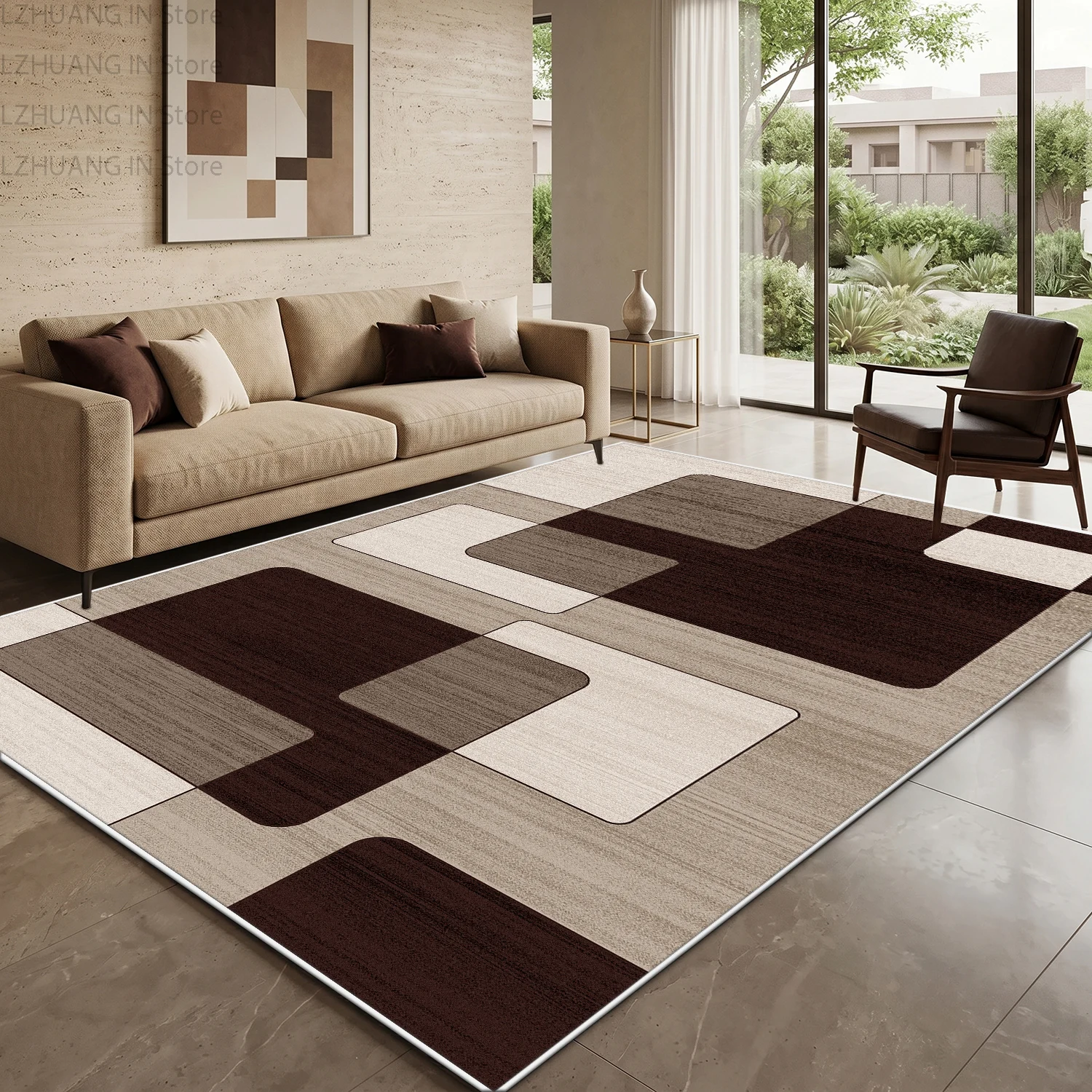 Minimalist Geometric Color Blocking Style Fluffy Rug Large Area Non-slip Short Velvet Carpet Decoration Home Easy Clean Foot Mat