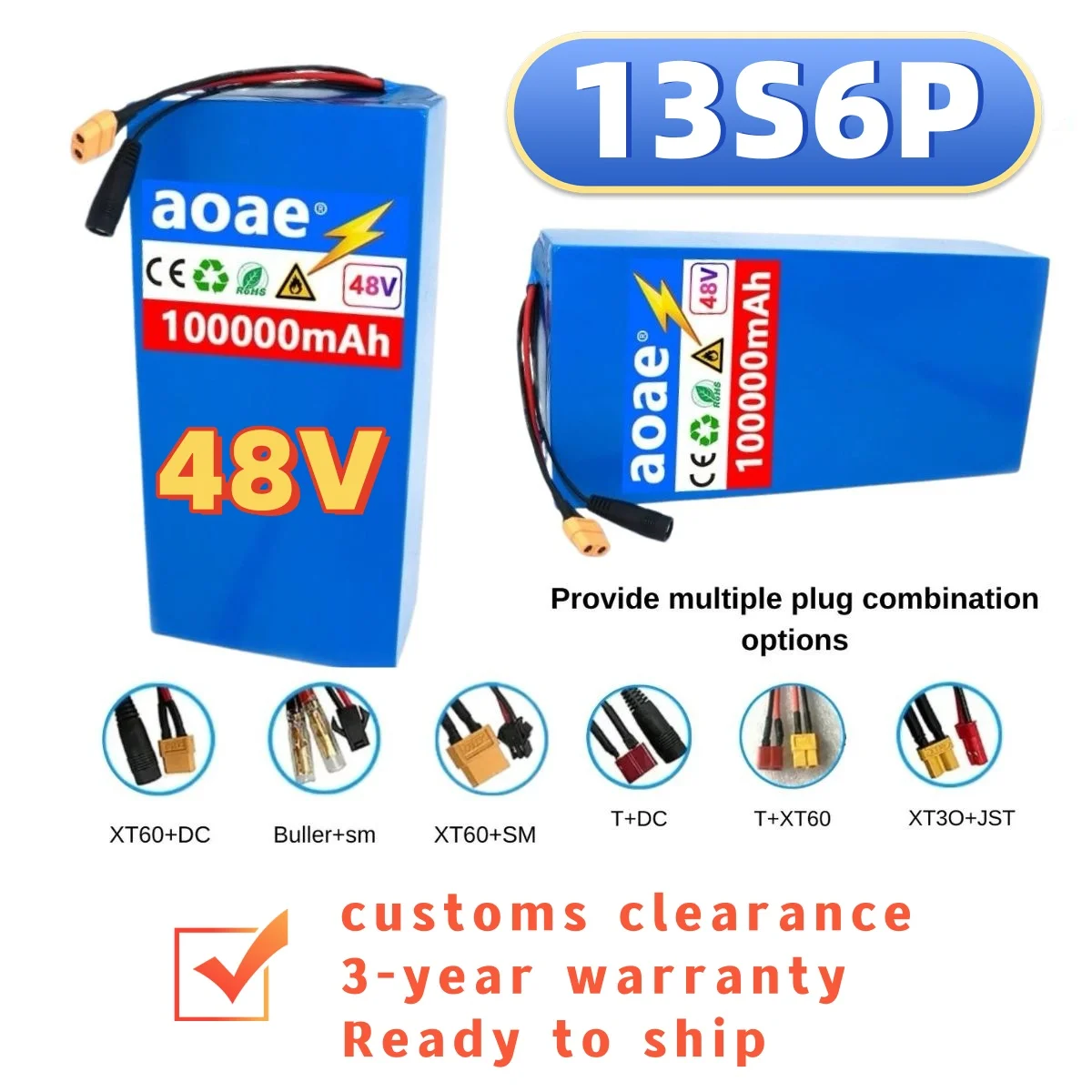 High Capacity 48V 100Ah 13S6P 18650 Lithium Battery 2000W  Scooter Ebike Replacement Battery  BMS Air Transport Support