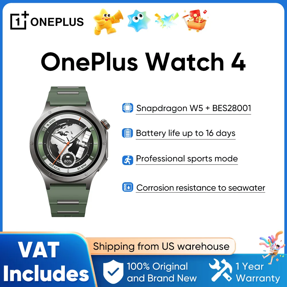 OnePlus Watch 4 Smartwatch Unisex Bluetooth Tracker Fitness Activity Tracker Sleep Monitor Heart Rate Waterproof Wear OS by Google