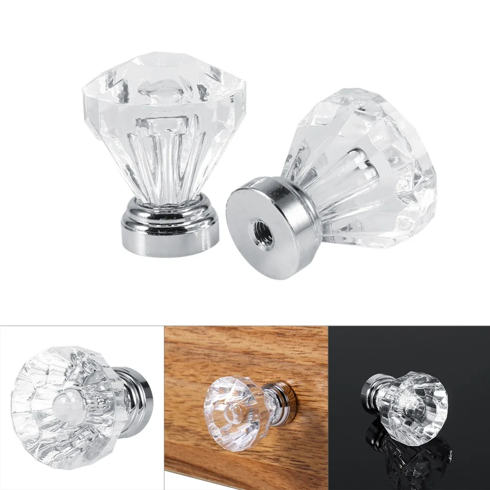 16pcs Diamond Shape 25*30mm Cabinet Knobs Oval Crystal Clear Cabinet Handles Glass Drawer Pulls Cabinets