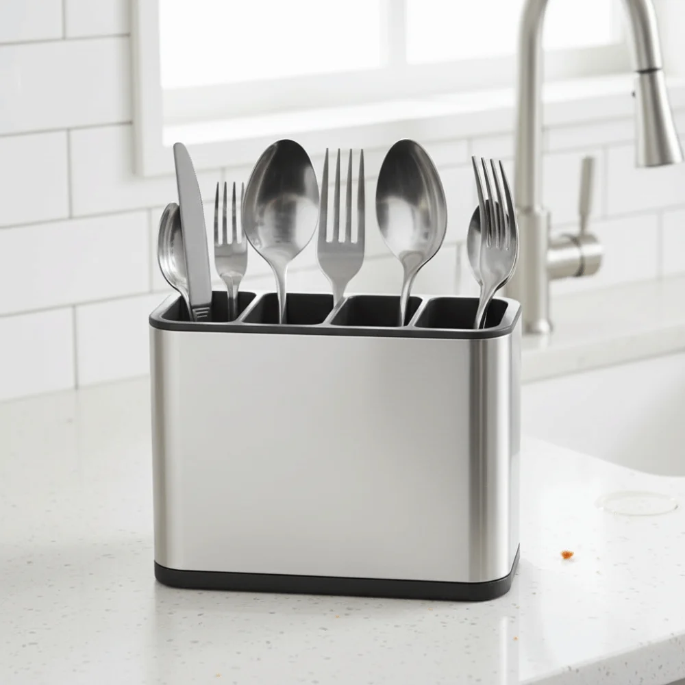 

Stainless Steel Kitchen Cutlery Organizer Compartment Rust Proof Kitchen Utensil Holder Large Capacity Drainable