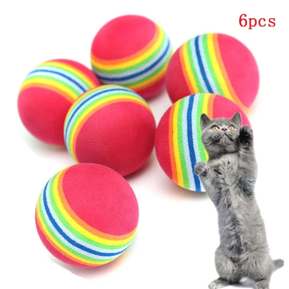 6pcs Rainbow Cat Toy Balls Durable Safe Quiet EVA Foam Interactive Toys for Cat Dog Play Chewing Molar Balls Pet Toys Supplies