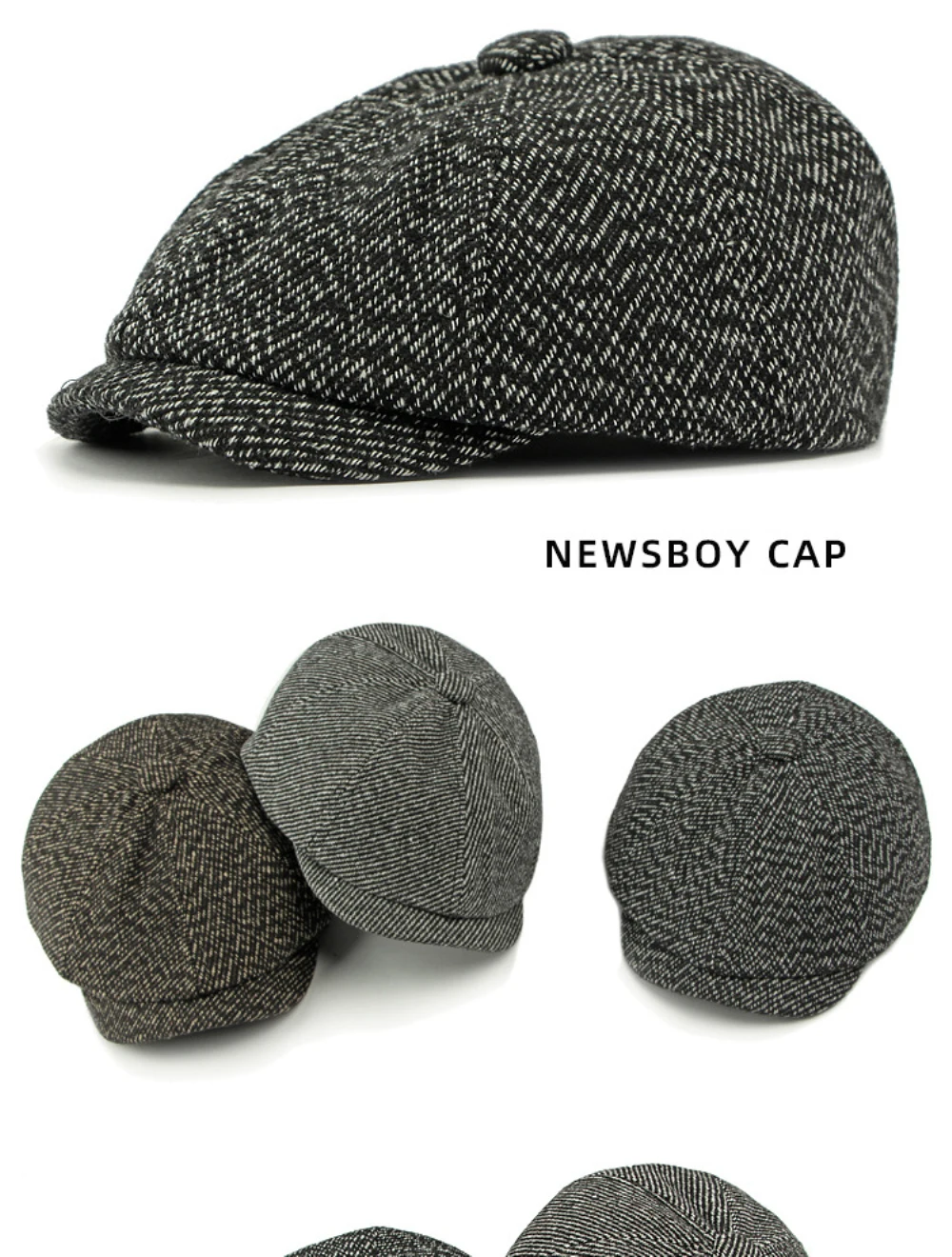HT4962 Baskenmütze für Männer und Frauen, Retro-Künstlermütze, gestrickte Ivy-Flatcap, Frühling, Herbst, Winter, achteckige Baskenmütze – Detail 1