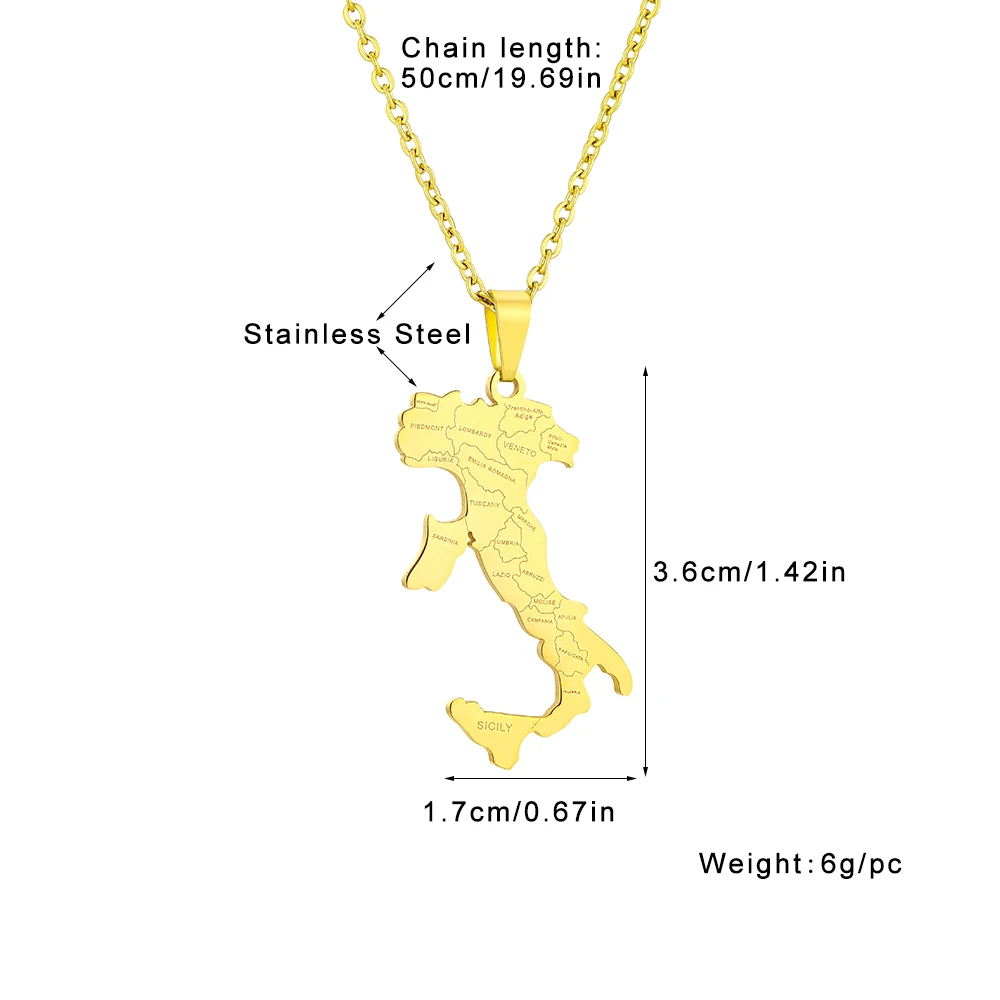 الفولاذ المقاوم للصدأ خريطة إيطاليا والمدينة قلادة قلادة للرجال النساء الأزواج BFF الوطنية النمط الوطني مجوهرات هدية عيد ميلاد #6